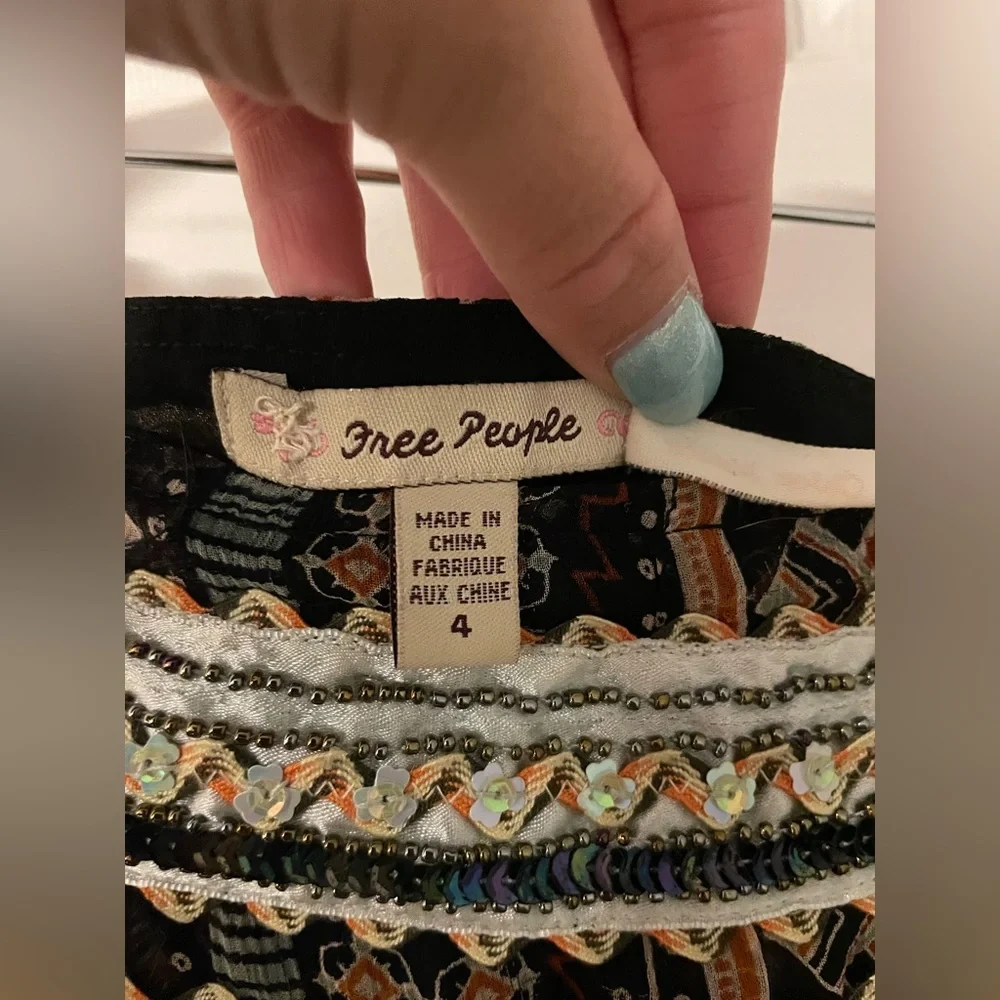 Free People Boho Sequin Wide Waist A-Line Skirt